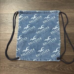 Hollister Denim Blue Logo Drawstring Bag